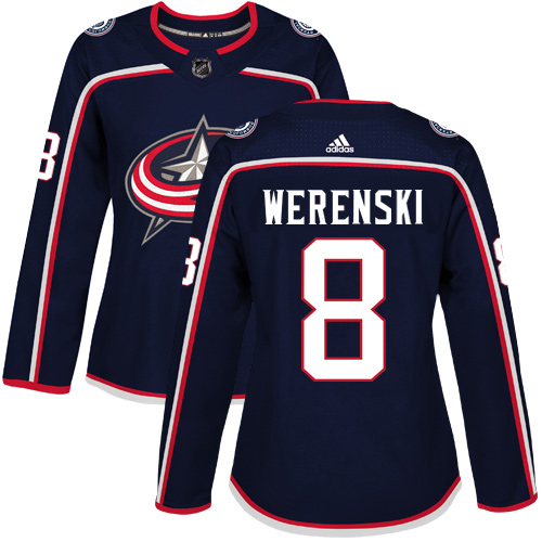 Adidas Columbus Blue Jackets #8 Zach Werenski Navy Blue Home Authentic Women Stitched NHL Jersey